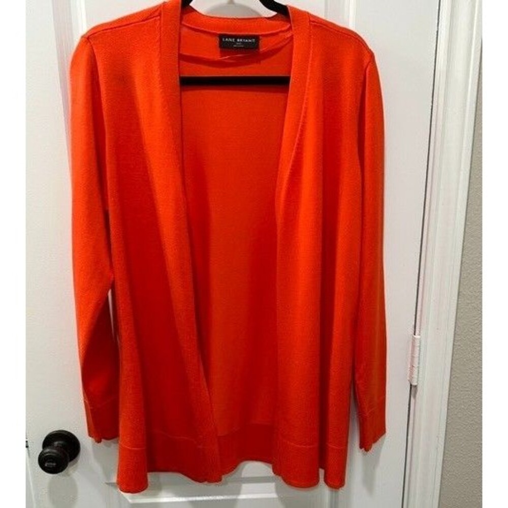 Lane Bryant Orange Solid Open Front Knit Cardigan Sweater Ribbed Trim 14/16 Plus